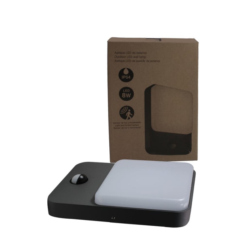 Aplique IP54 Sun led 8W con sensor más caja