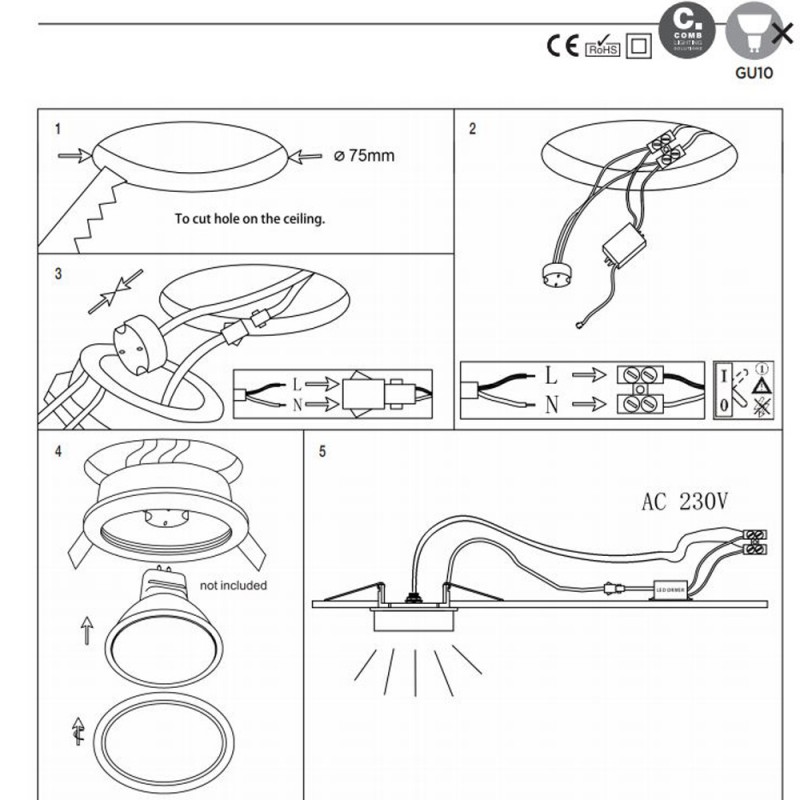 Kony Square Crystal LED Recessed Light GU10