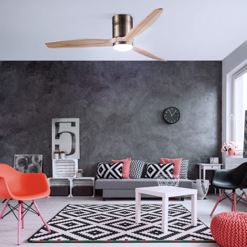 Ambiente encendido lus neutra Ventilador DC Yen madera clara Led 15W CCT