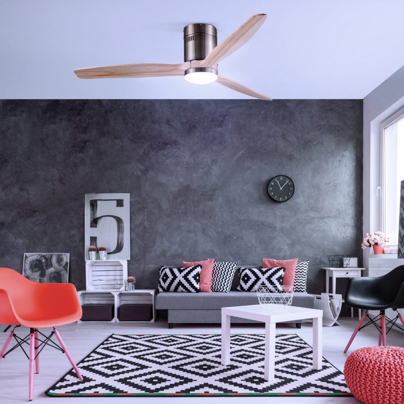 Ambiente encendido luz fría Ventilador DC Yen madera clara Led 15W CCT