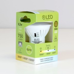 Bombilla GU10 8.2W CCT con switch dentro de caja de producto