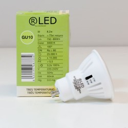 Bombilla GU10 8.2W CCT con switch con su caja de producto