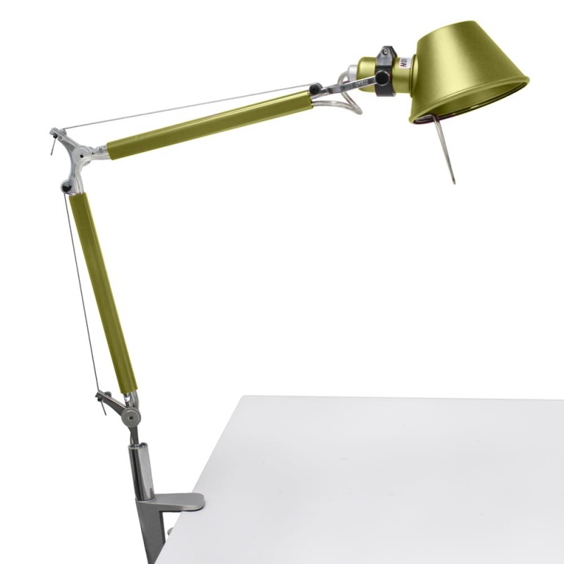 Green Articulated Desk Lamp Round Base & Clamp 1xE14