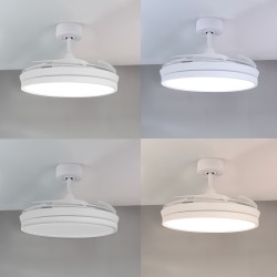 Ventiladores DC Areca blanco Led 48W CCT con las distintas temperaturas de encendido.