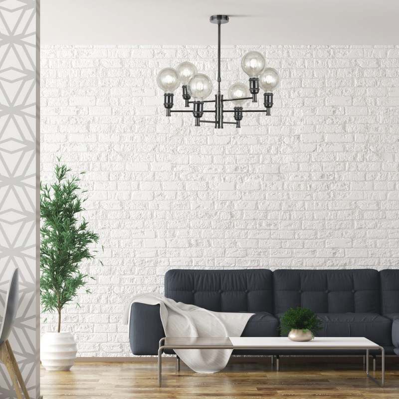 Salón con colgante vintage Miyako grafito 6 luces