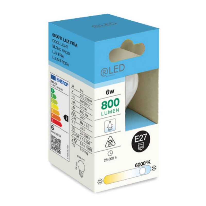 Caja Bombilla LED G45 milky E27 6W 6000K