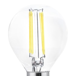 Detalle cristal y filamentos Bombilla LED G45 filamento E14 6W 6000K