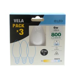 Pack of 3 LED Bulbs C37 Milky E14 6W 6000K