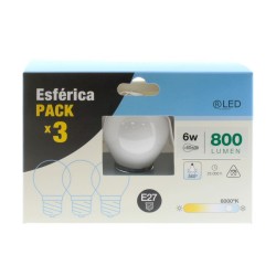 Caja Pack x3 Bombilla LED G45 milky E27 6W 6000K