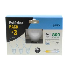 Caja Pack x3 Bombilla LED G45 milky E14 6W 6000K