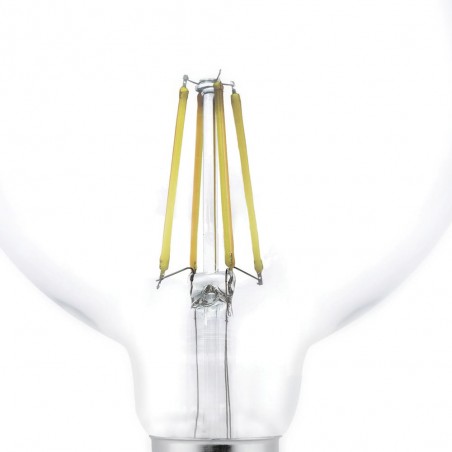 Detalle cristal y filamento Bombilla LED G95 8W 6000K