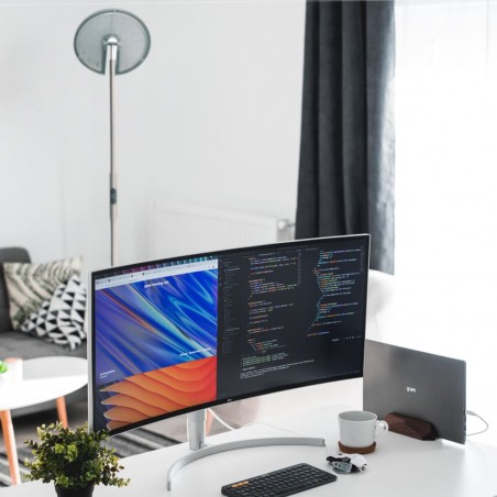 Sala de estudio moderno con Lámpara de pie LED 30W ATEN II níquel