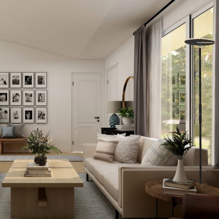 Salón de diseño, estilo moderno, decorado con Lámpara de pie LED 20W Aten negro