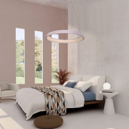 Dormitorio de estilo moderno decorado con Lámpara colgante Lizer LED 48W blanca