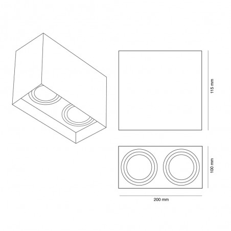 Clark Double Spotlight 2xGU10 Surface Mounted Black