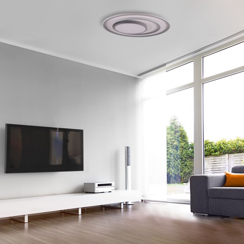 Salón moderno con Plafón LED 226W CCT Draco apagado.