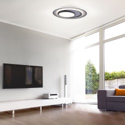 Salón moderno con Plafón LED 226W CCT Draco encendido con luz neutra.