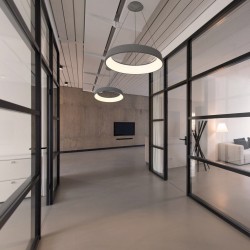 Espacio común decorado con Lámpara colgante Lizer LED 72W plata