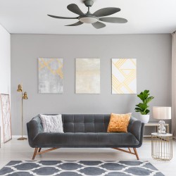Salón acogedor de estilo moderno decorado con Ventilador DC Tanik gris Led 24W CCT