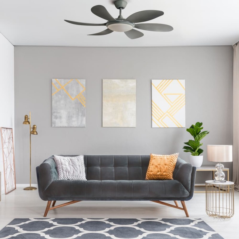 Salón acogedor de estilo moderno decorado con Ventilador DC Tanik gris Led 24W CCT