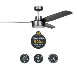 Cimio LED DC Ceiling Fan 22W 3CCT Steel Titanium Easy Installation