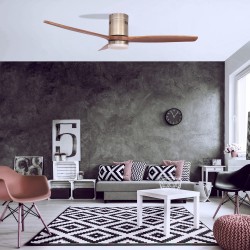 Sala de estar moderna decorada con Ventilador DC Yen madera oscura Led 15W CCT