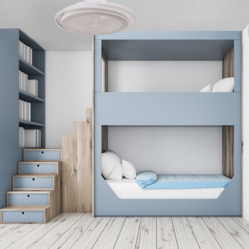 Dormitorio juvenil con literas decorado con Ventilador de techo LED AC Andrea - CCT