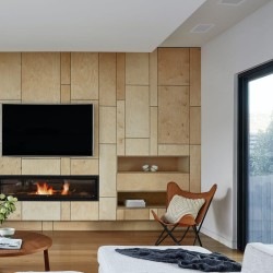 Sala de estar decorada con empotrables Know cuadrados blancos de 12 watios