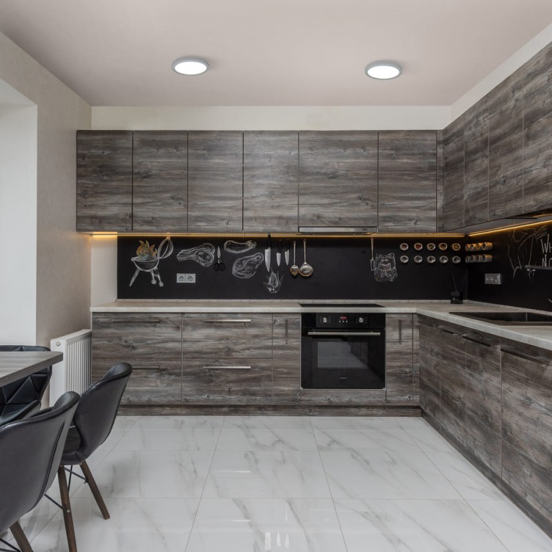 Cocina moderna iluminada con plafones LED Knowredondo acabado gris de 12 watios