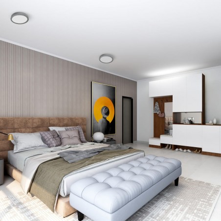 Dormitorio decorado con Plafon LED 18W 4000K Know redondo gris