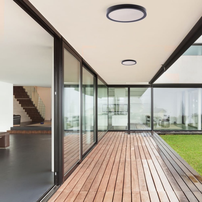 Jardín con porche decorado con Plafón LED Know IP54 30W 4000K redondo antracita