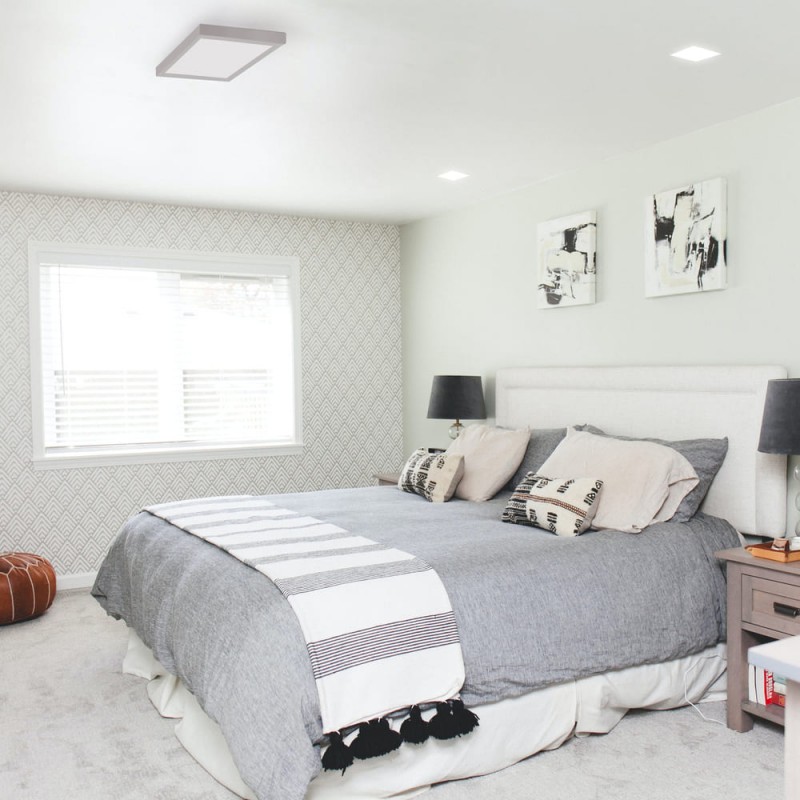 Dormitorio juvenil decorado con PLAFON LED 18W 4000K KNOW CUADRADO GRIS