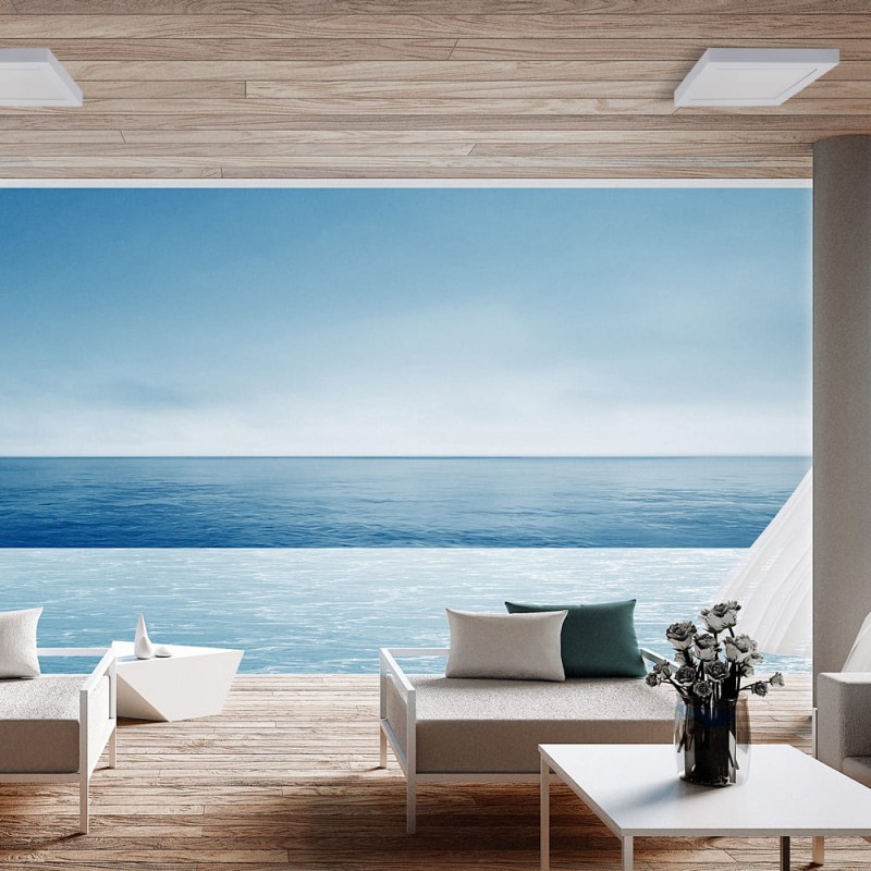 Porche con vista al oceano decorado con Plafón LED Know IP54 18W 4000K cuadrado blanco