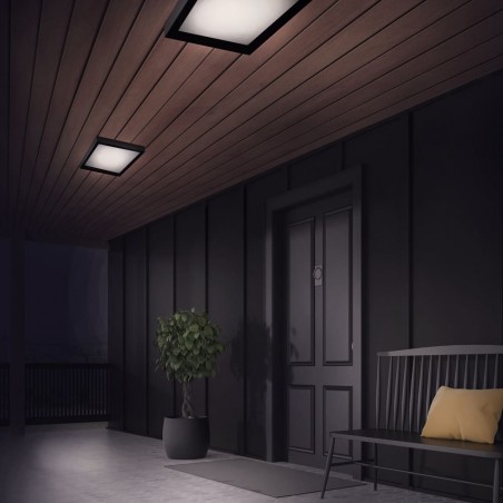 Porche de exterior iluminado con Plafón LED Know IP54 30W 4000K Cuadrado Antracita