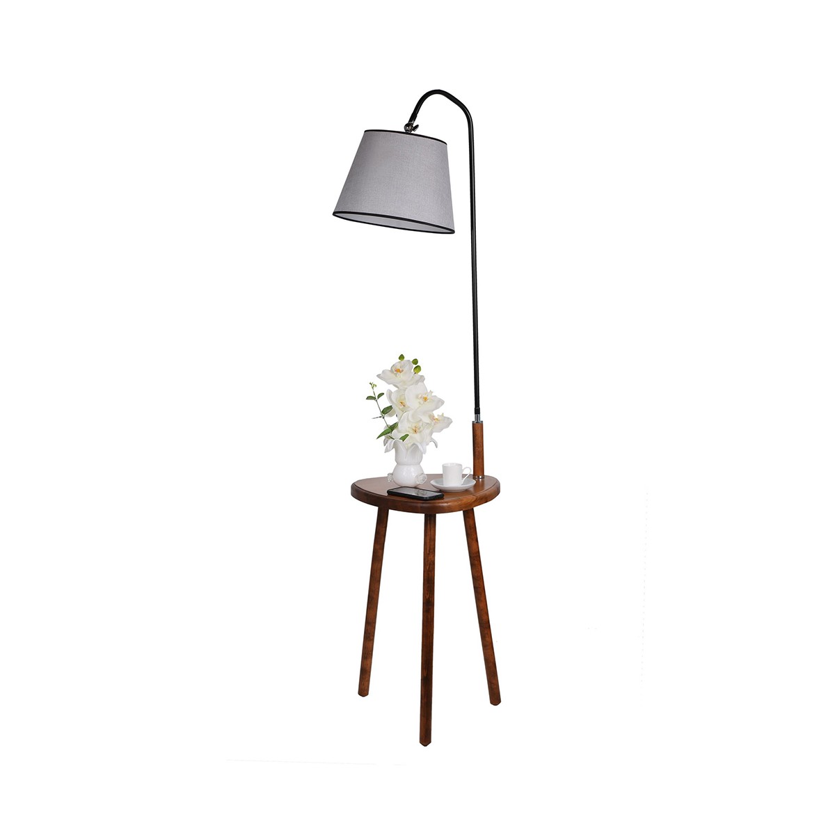 Model 3 Deco Grey Wooden Floor Lamp with table CristalRecord
