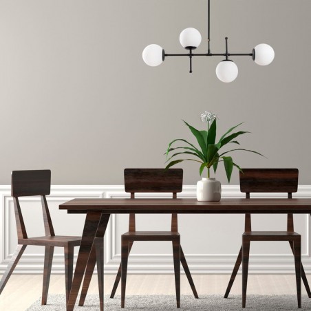 Comedor de estilo minimalista decorado con Lámpara de techo lineal negra de 4 luces Model 8