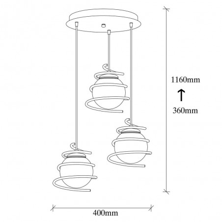 Medidas de la Lámpara de techo de 3 luces Model 6 regulable en altura