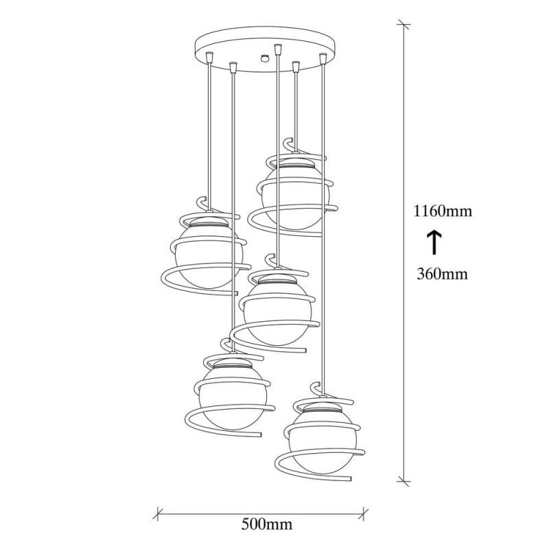 Medidas de la Lámpara de techo de 5 luces Model 6 regulable en altura