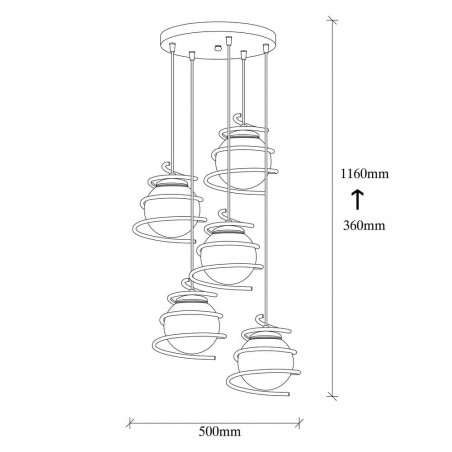 Medidas de la Lámpara de techo de 5 luces Model 6 regulable en altura