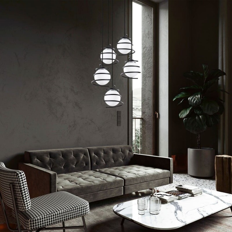 Sala de estar decorado con Lámpara de techo de 5 luces Model 6 regulable en altura