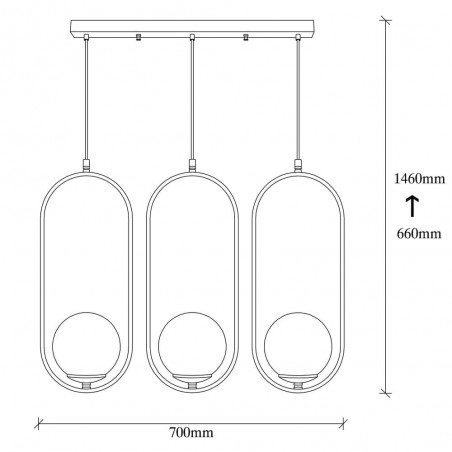 Medidas de la Lámpara colgante Model 7 de 3 luces rectangular