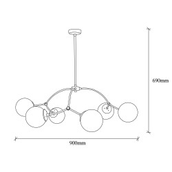 Medidas de la Lámpara de techo de 6 luces con tulipas de cristal Model 5