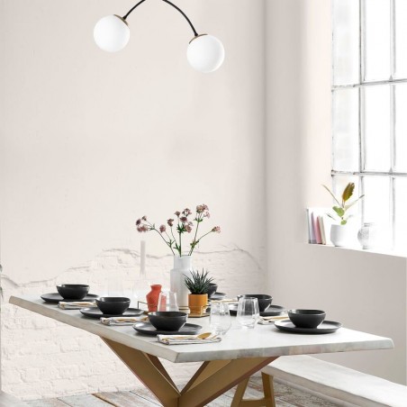 Comedor decorado con Plafón de techo de 2 luces con tulipas de cristal Model 5