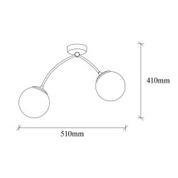 Medidas del Plafón de techo de 2 luces con tulipas de cristal Model 5