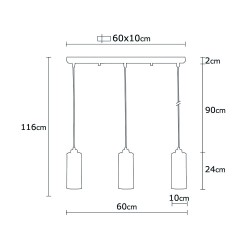 Suspension Réglette Modèle 13 Deco 3 Lumières Noire