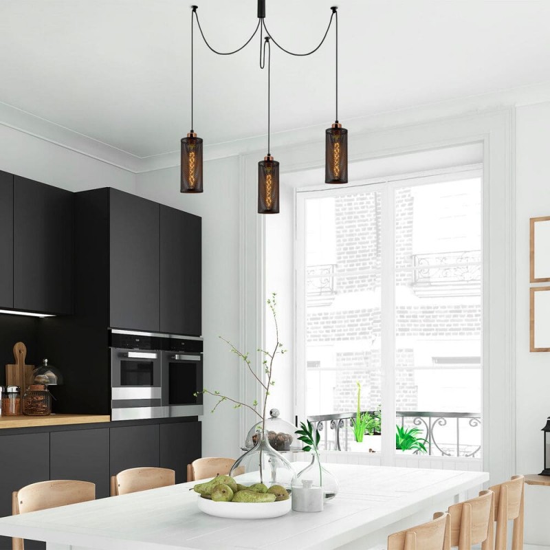 Model 13 Deco 3-Light Pendant Lamp Black Displaced