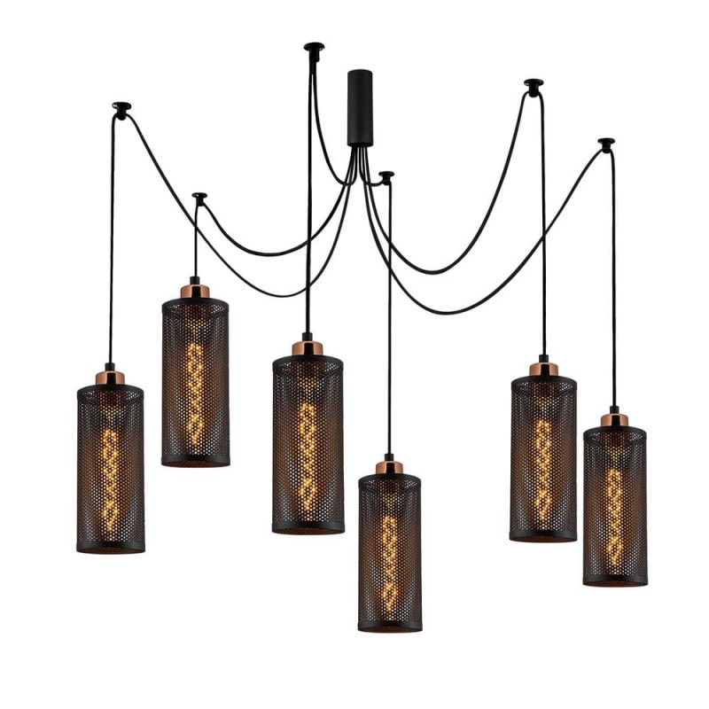 Model 13 Deco 6-Light Pendant Lamp Black Displaced