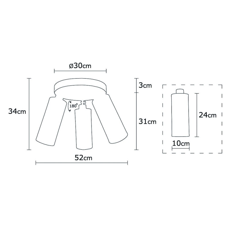 Model 13 Deco 3-light Ceiling Lamp Black