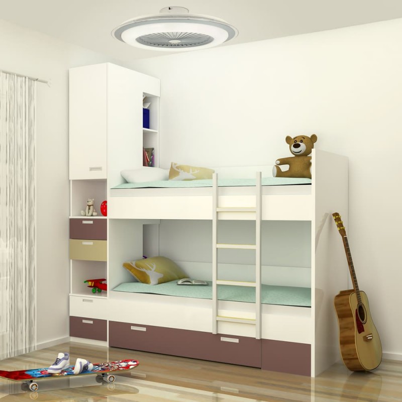 Cuarto infantil con Ventilador AC Liria Led 40W CCT encendido con luz cálida.