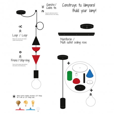 Lamp Holder 1xE27 Black for Pendant Light Construct Make It